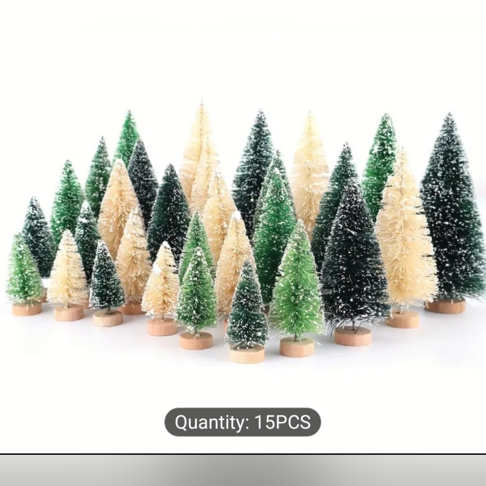 Assorted Green and Cream Miniature Christmas Trees Set